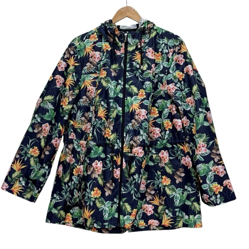 Susan Graver XL Tropical Floral Hooded Utility Jacket Zip Front - Picture 15 of 15